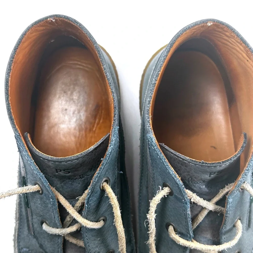 PS Paul Smith Mens Blue Grey Leather Crepe Sole Chukka Boots Size 9 UK